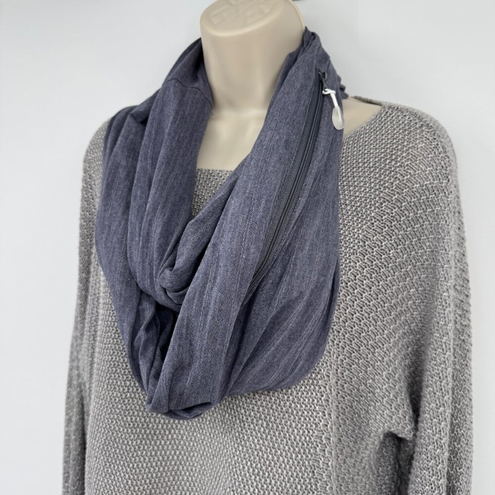 Sholdit Convertible Infinity Scarf with zipper Pocket blue gray one size